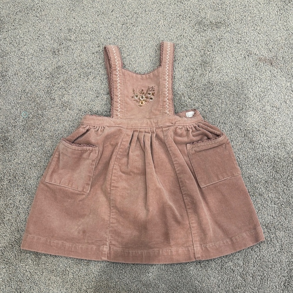 Girls Corduroy Pinafore Dress in Dusty Rose